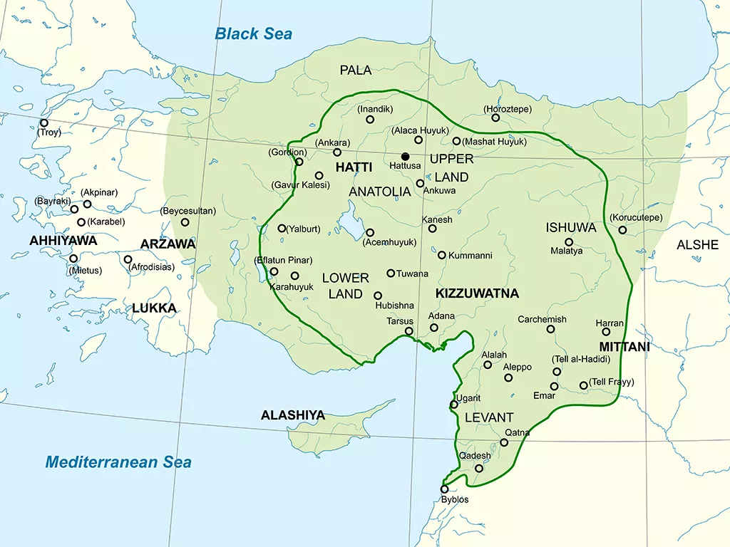 Late Bronze Age Civilisations of the Middle East and Eastern Mediterranean Map of the Hittite Empire about 1300 BC